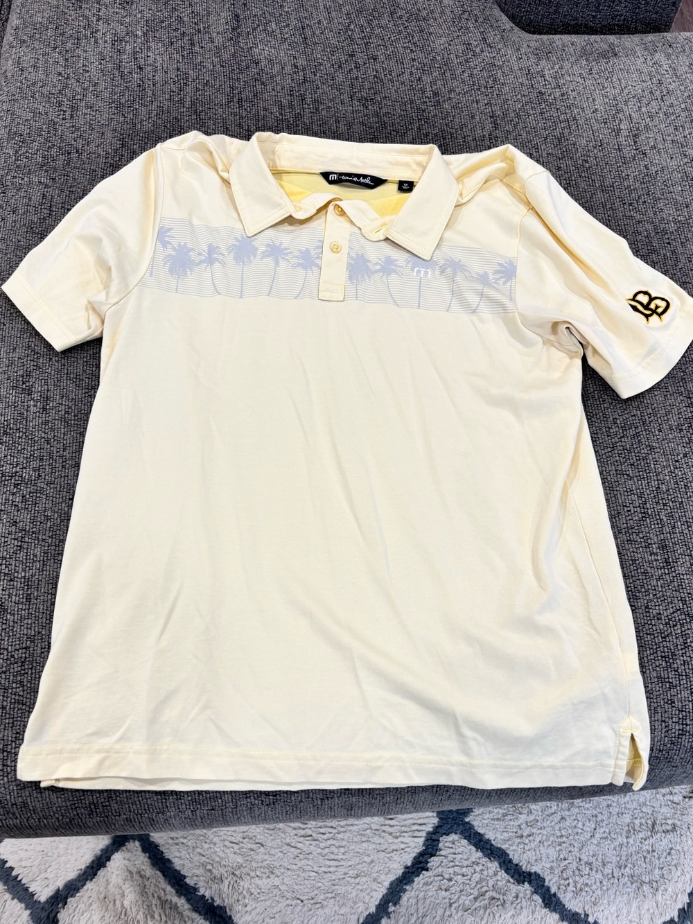 Travis Mathew Pale Yellow Polo with Subtle Palm Print